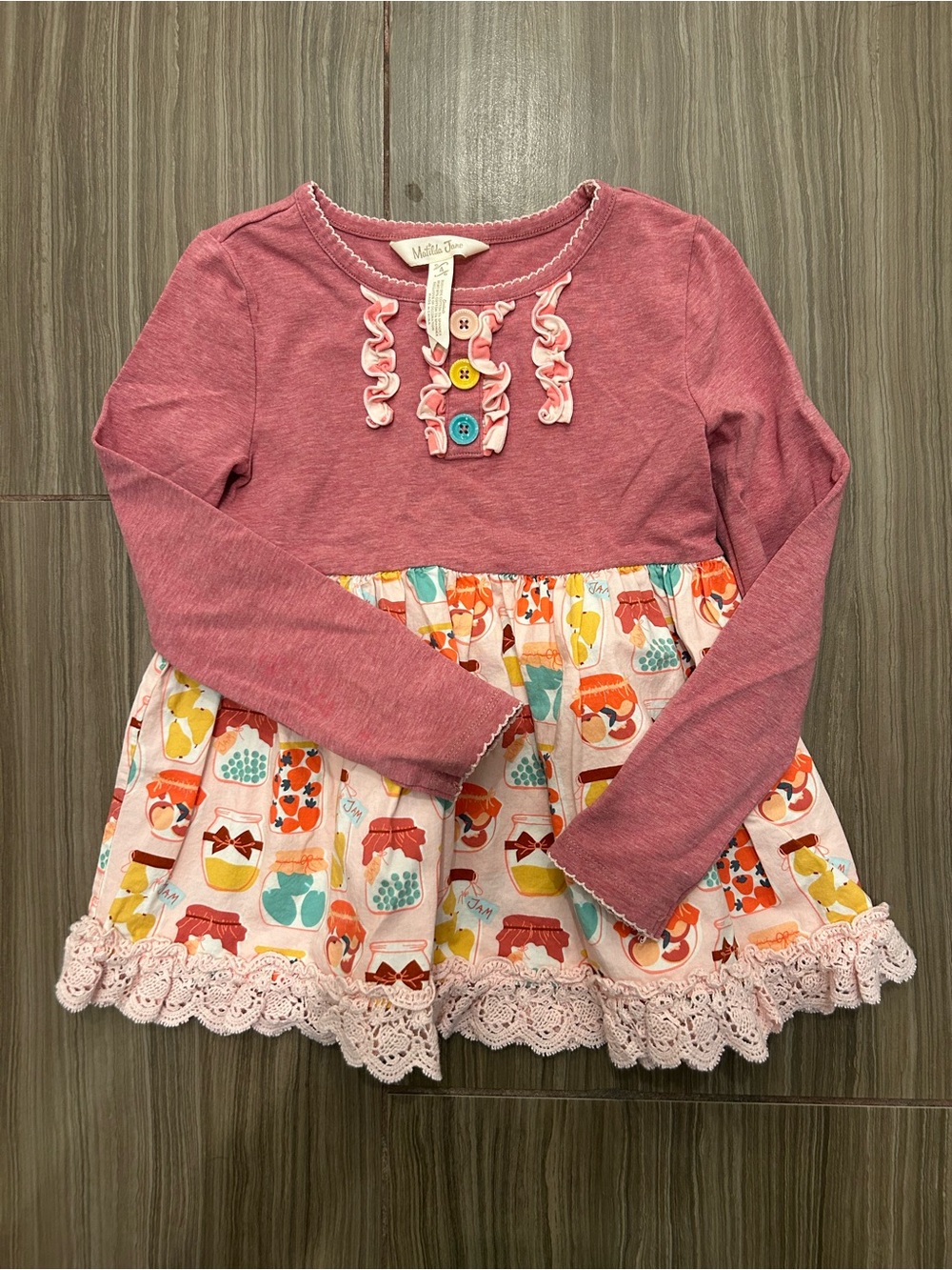 Matilda Jane Pink Long Sleeve Ruffle Top with Printed Skirt Panel